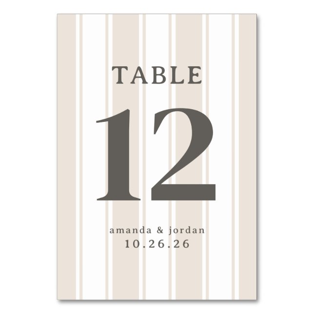 Número de Mesa Elegante a Rayas Beige (Anverso)