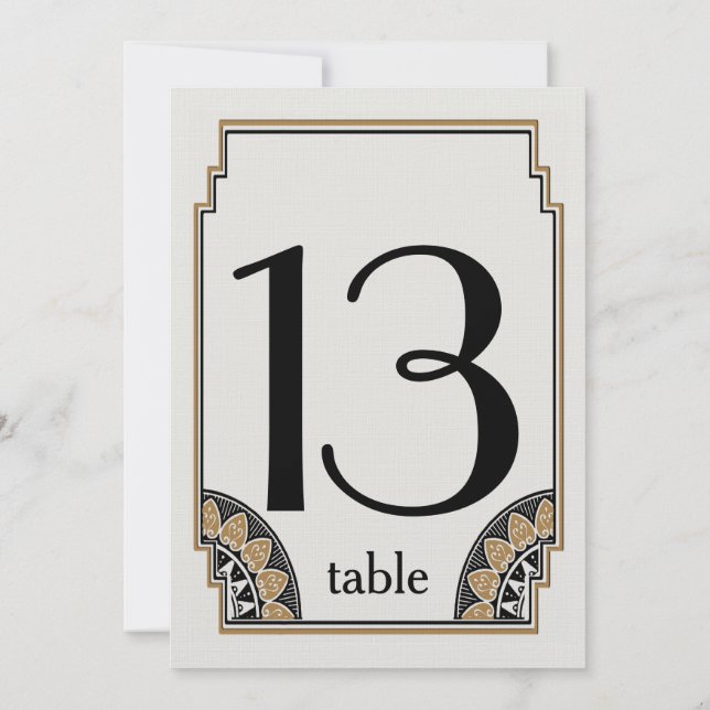 Número de mesa elegante Art Deco dorado 13 (Reverso)