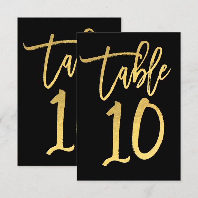 Número de mesa elegante con lámina de oro y letra  (Anverso / Reverso)