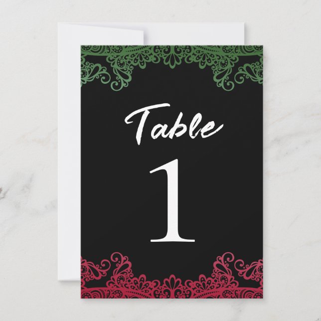 Número de mesa elegante de fiesta negra con encaje (Anverso)