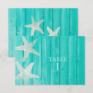 Número de mesa elegante de madera turquesa y estre