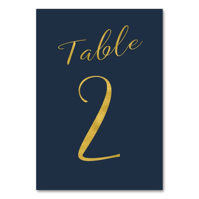 Número de mesa elegante de oro brillo azul marino  (Anverso)