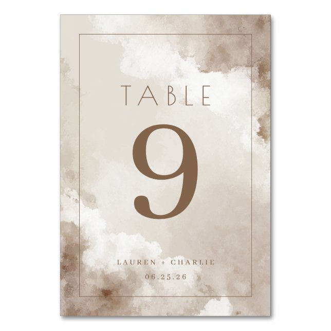 Número de mesa elegante en acuarela beige (Anverso)