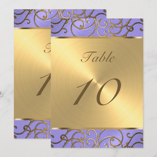 Número de mesa Elegante Lavanda Púrpura Oro Filigr (Anverso / Reverso)