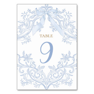 número de mesa elegante lazo azul acuarela