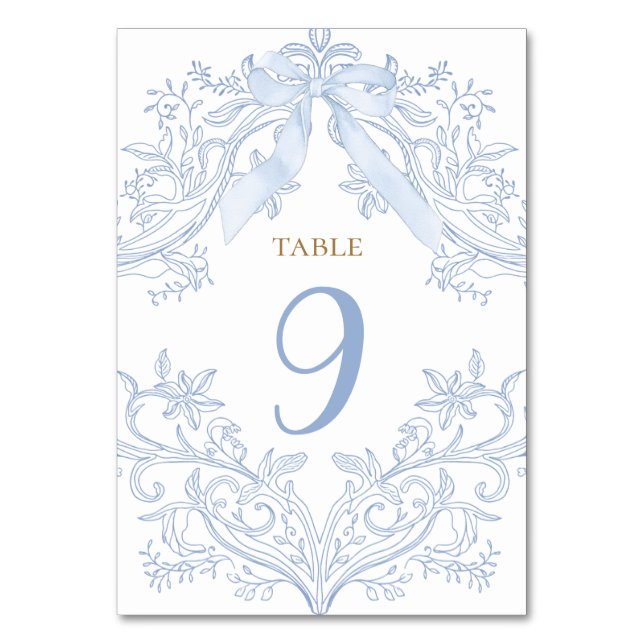 número de mesa elegante lazo azul acuarela (Anverso)