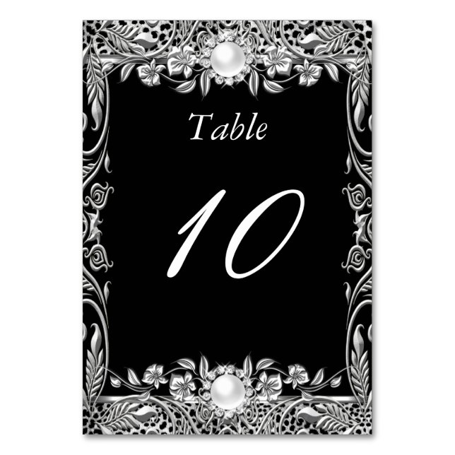 Número de Mesa Elegante Leopardo Negro Perla Plate (Anverso)
