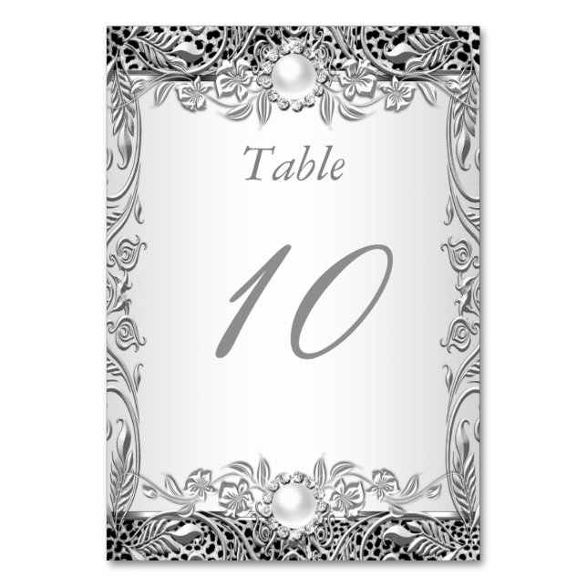 Número de Mesa Elegante Leopardo Perla Plateada (Anverso)