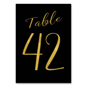 Número de mesa elegante negro con brillo dorado de