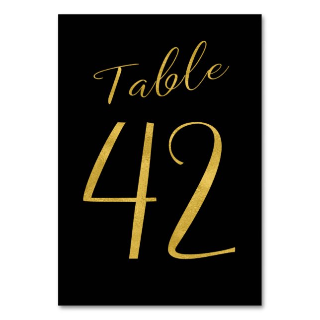 Número de mesa elegante negro con brillo dorado de (Anverso)
