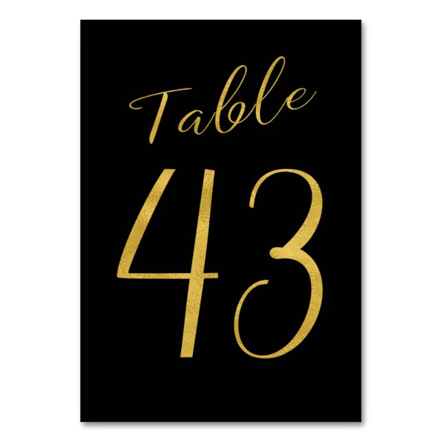 Número de mesa elegante negro con brillo dorado de (Anverso)