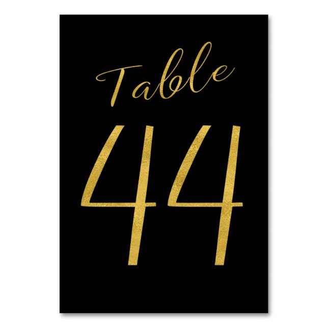 Número de mesa elegante negro con brillo dorado de (Anverso)
