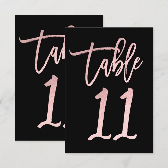 Número de mesa en rosa oro con lámina moderna 11 (Anverso / Reverso)