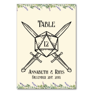 Número de mesa Espada Floral Azul inspirado en D20