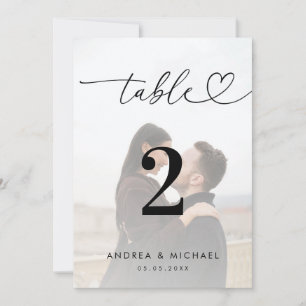 Número de mesa Faded Photo Elegant Heart Script 5x