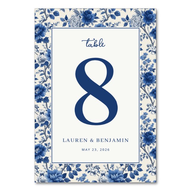 Número de Mesa Floral Azul Elegante (Anverso)