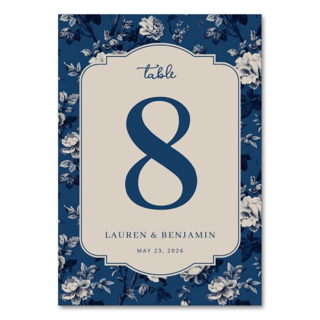 Número de Mesa Floral Azul Elegante (Anverso)