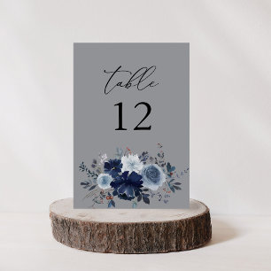 Número de mesa floral azul y naval - gris