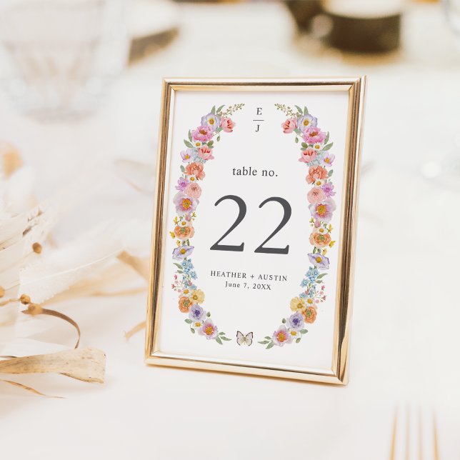 Número de Mesa Floral Colorido (Colorful Floral Table Number Monogrammed by Painted Paperie
)