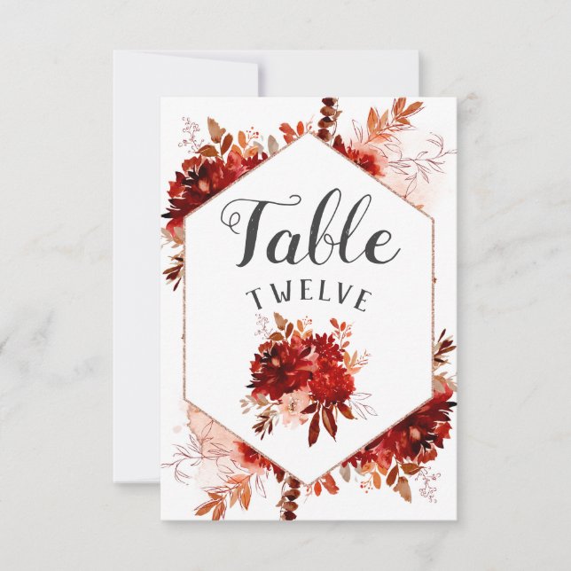 Número de mesa floral con marco de belleza rústica (Anverso)