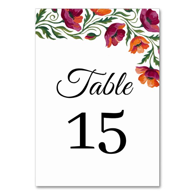 Número de Mesa Floral de Amapola Acuarela Boho Bod (Anverso)