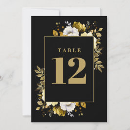 Número De Mesa Floral De Campo Elegante En Negro Y