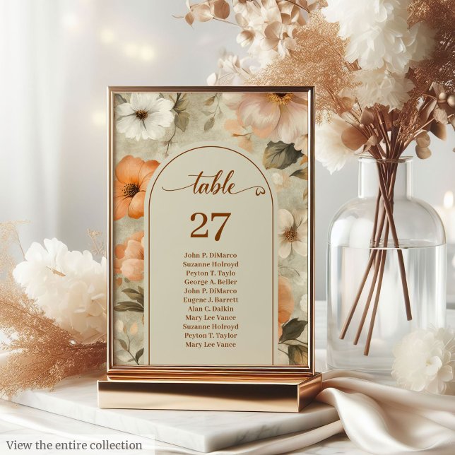 Número de mesa floral de lujo boho oxidado marfil  (Luxury Boho Rusty Ivory Sage Floral Table Number)