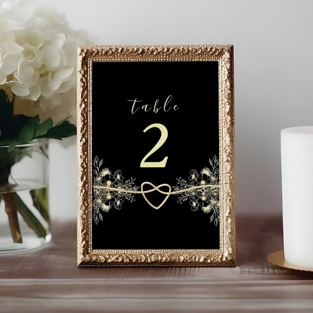 Número de mesa floral de oro negro para boda (Subido por el creador)