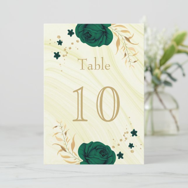 número de mesa floral de oro verde esmeralda (Anverso de pie)