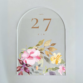 número de mesa floral de primavera pintado a mano