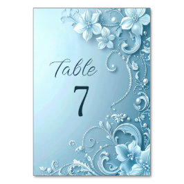 Número de mesa floral decorativo azul