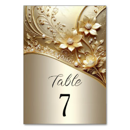 Número de mesa floral dorado ornado moderno con pe