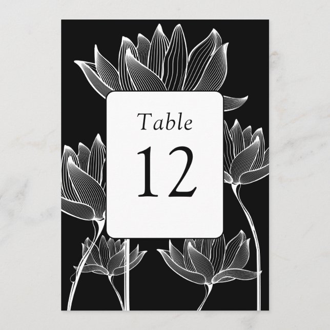 Número de mesa floral moderno en blanco y negro (Reverso)