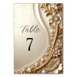 Número de mesa floral ornamentado en oro elegante