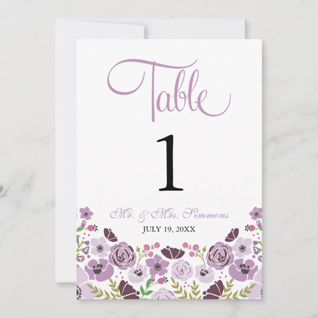 Número de mesa floral | Púrpura (Anverso)