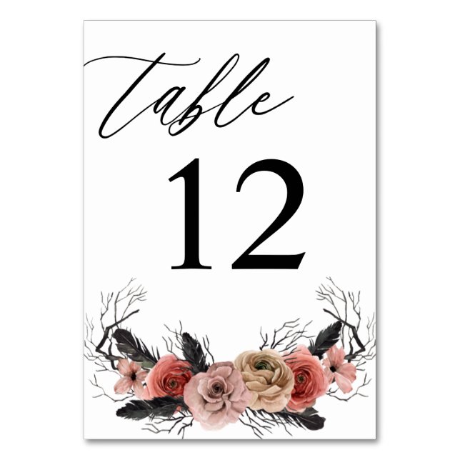 Número de mesa floral rosa y negro de Halloween (Anverso)