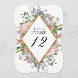 Número de Mesa Floral Rústico Elegante Rosa Dorado