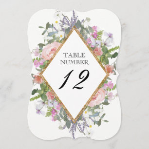 Número de Mesa Floral Rústico Elegante Rosa Dorado