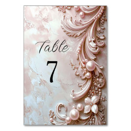 Número de mesa floral y perla ornamentada rosa