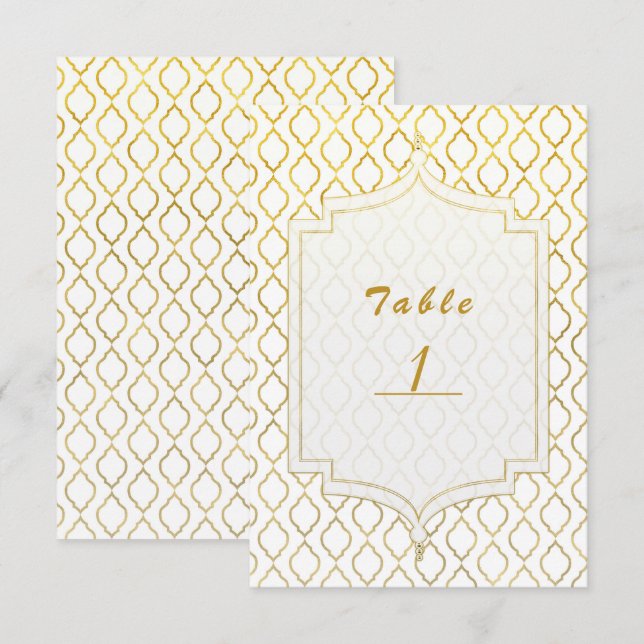 Número de mesa glam árabe marroquí dorado y blanco (Anverso / Reverso)