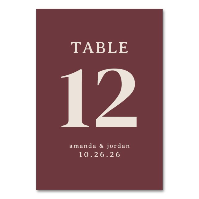 Número de mesa granate elegante (Anverso)