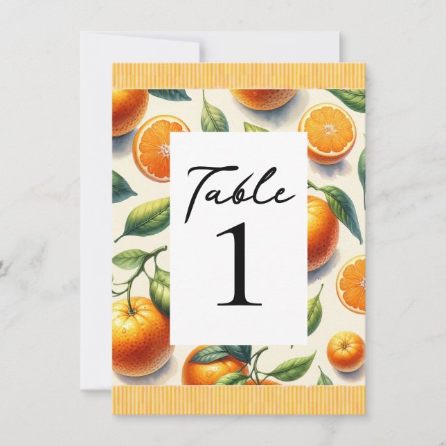 Número de Mesa Hojas de Naranja con Acuarela de Cí (Anverso)