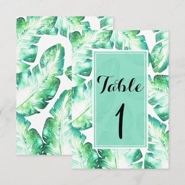 Número de Mesa Hojas Tropicales Verde y Blanco Pla (Anverso / Reverso)