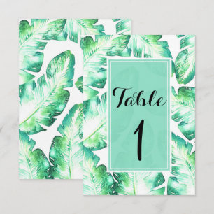 Número de Mesa Hojas Tropicales Verde y Blanco Pla