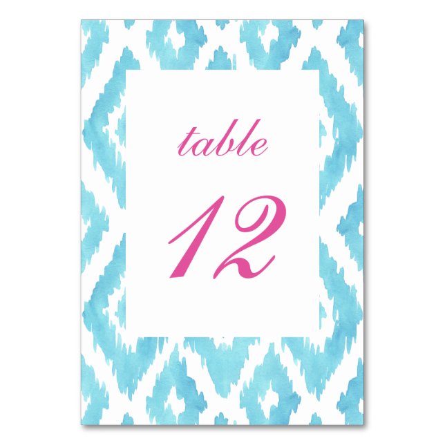 Número de mesa Ikat azul turquesa (Anverso)
