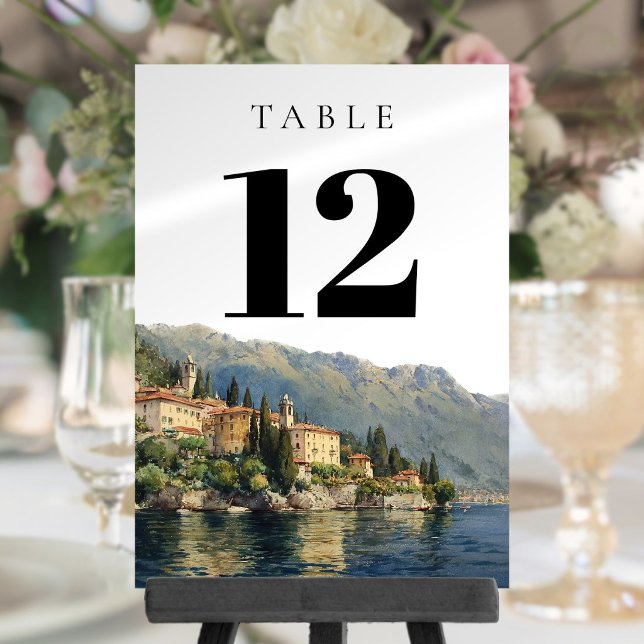 Número de mesa Lago Como Italia acuarela (Watercolor Lake Como Italy Table Number)