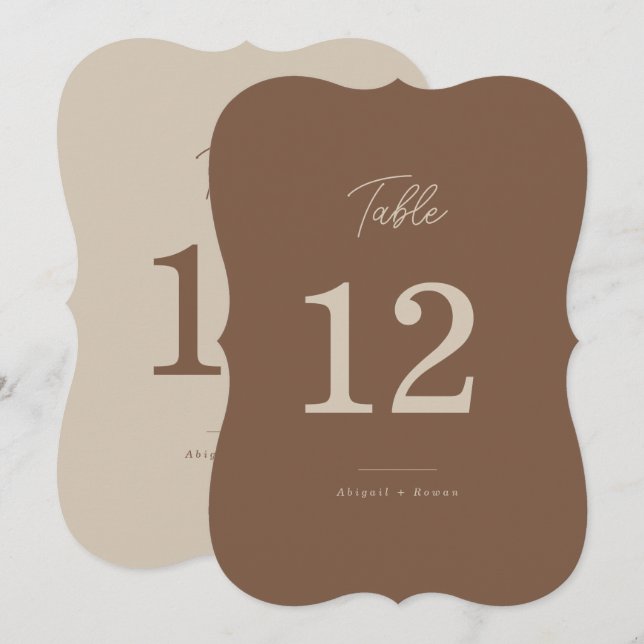 Número de mesa marrón beige de dos tonos moderno (Anverso / Reverso)