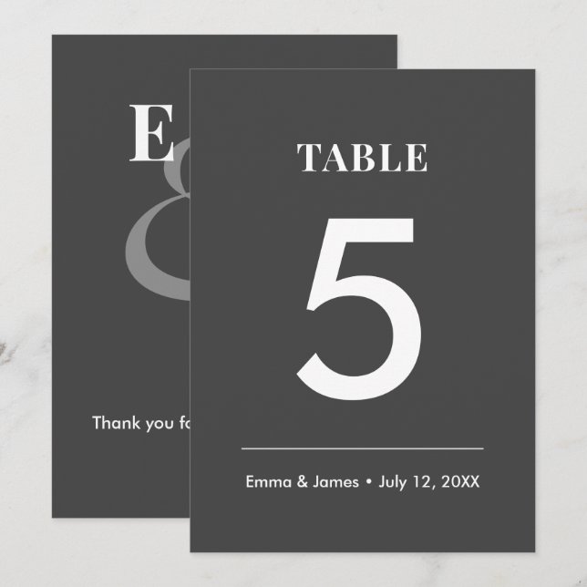 Número de Mesa Minimalista con Ampersand para Boda (Anverso / Reverso)