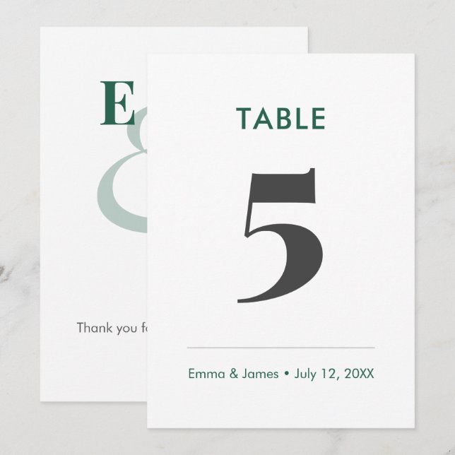 Número de mesa minimalista esmeralda | Ampersand (Anverso / Reverso)