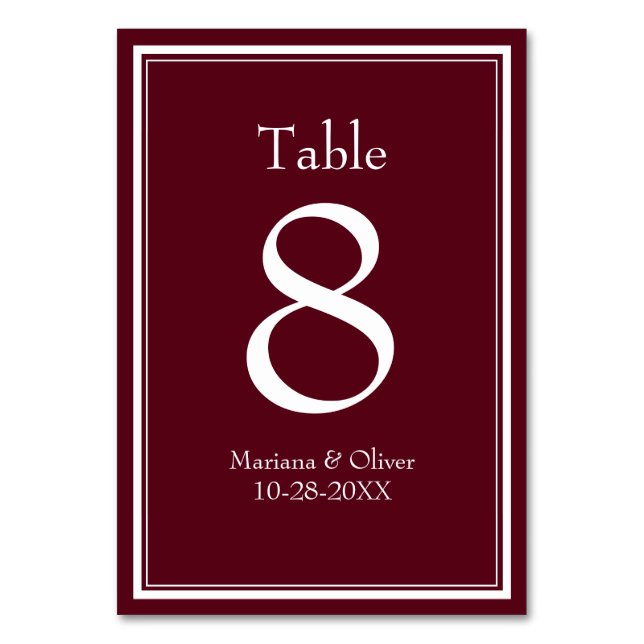 Número de mesa minimalista moderno burgundy (Anverso)